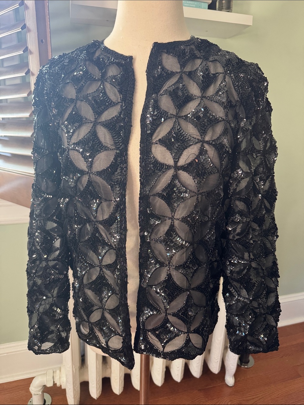 Vintage Black Sequin Openwork Blazer